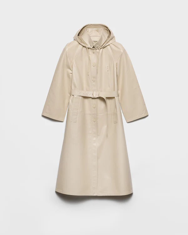 Cappotto in pelle di nappa e tessuto con cappuccio