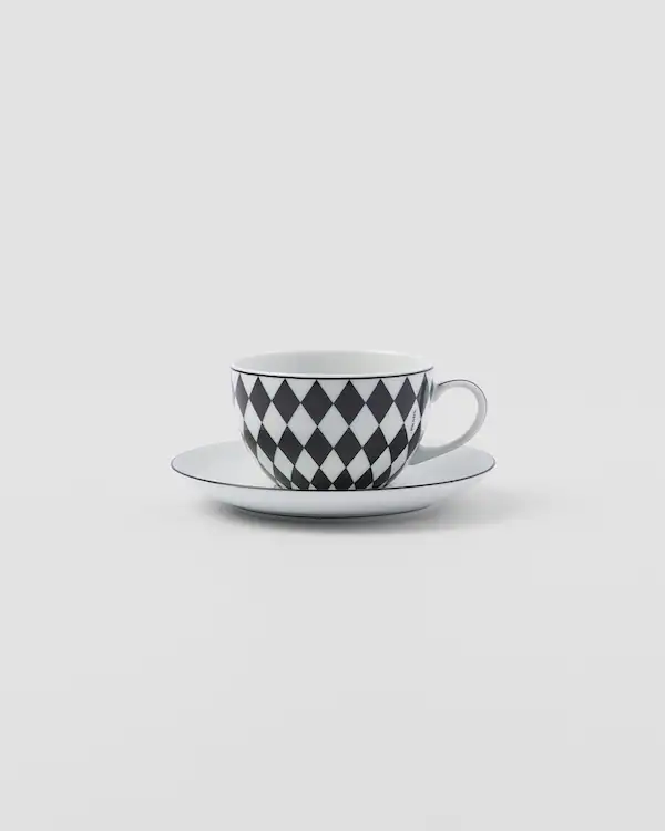 Set di due tazze da cappuccino in porcellana - Scacchiera