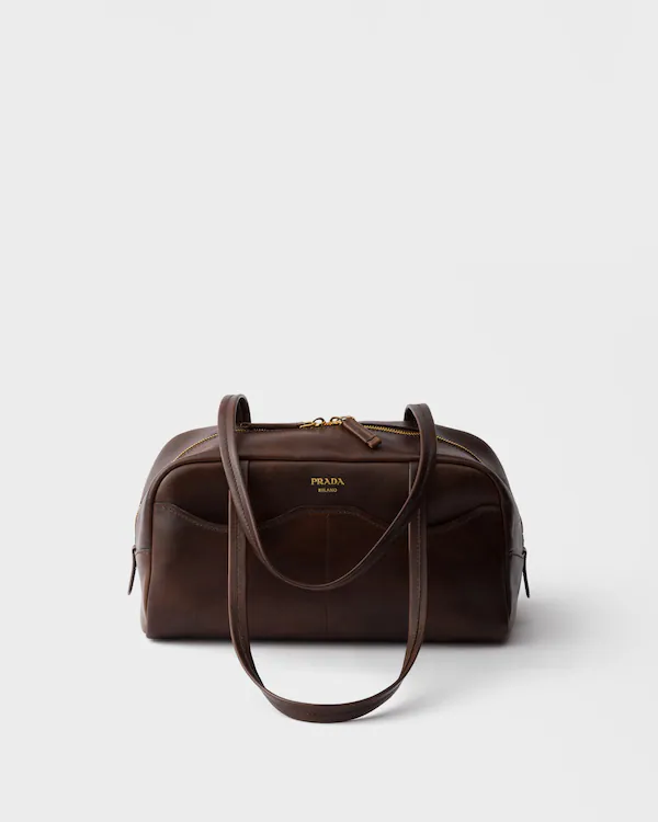 Prada Carry borsa a tracolla in pelle antiquata di grandi dimensioni
