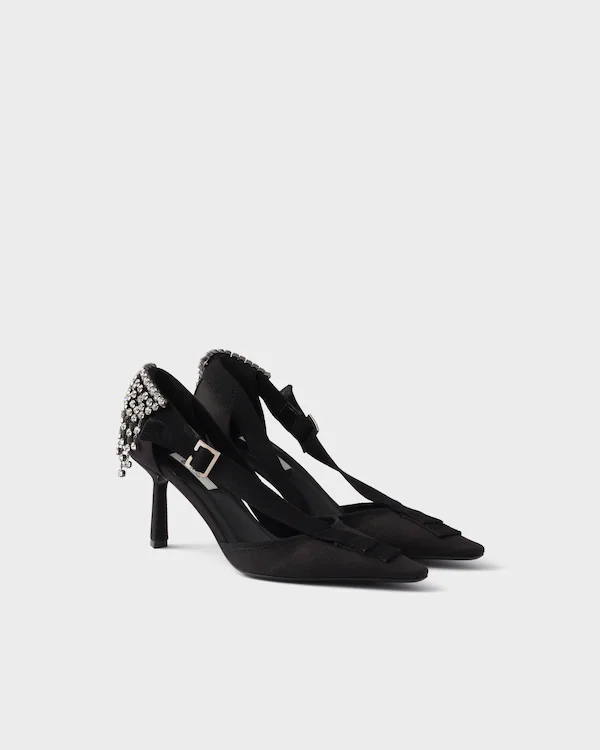 Pumps in tela con cristalli
