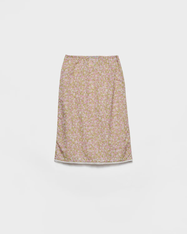 Gonna midi in Re-Nylon con stampa floreale
