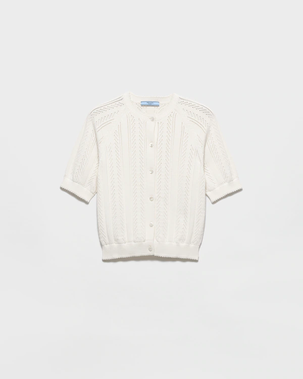 Cardigan in cotone a maglia aperta manica corta