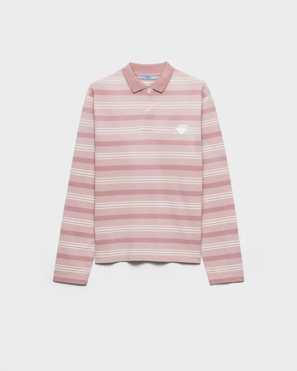 Maglia polo in piqué a righe con maniche lunghe