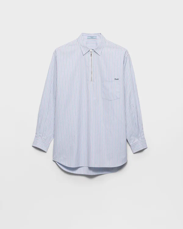 Camicia in cotone a righe con zip a metà Camicia in cotone a righe con zip a metà