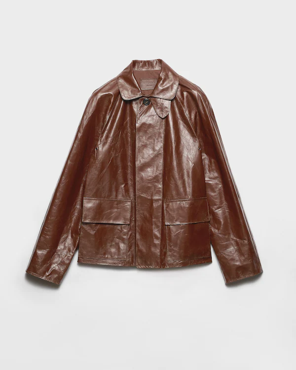 Giacca blouson in pelle con effetto vintage