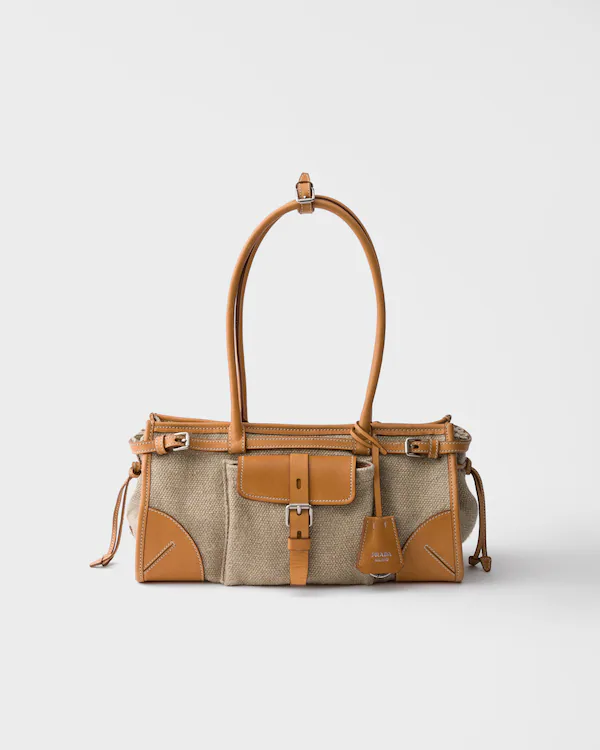 Borsa a mano Prada Bonnie in lino e pelle media