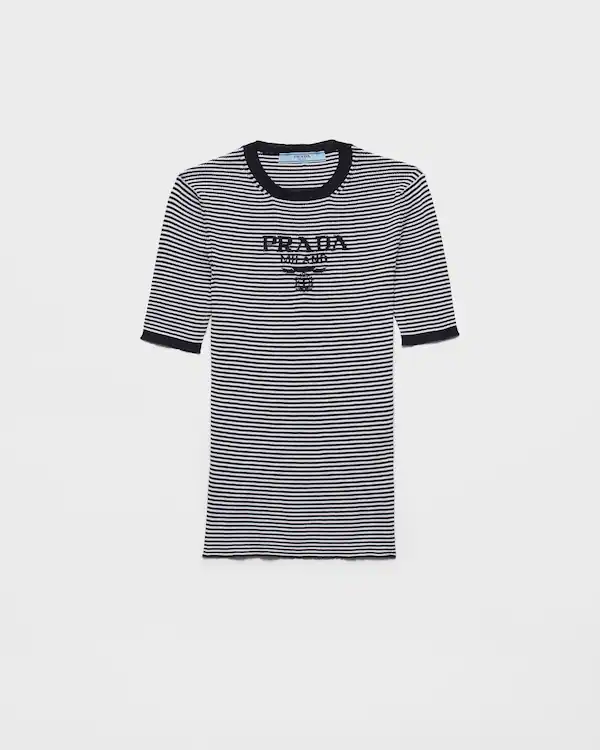Maglione in seta a righe con collo a giro