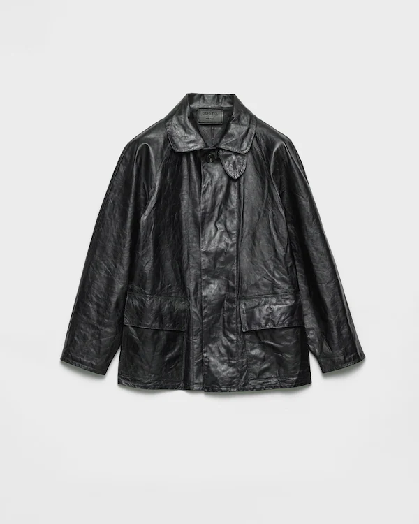 Giacca blouson in pelle con effetto vintage