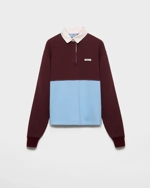 Maglia polo in felpa di cotone a maniche lunghe