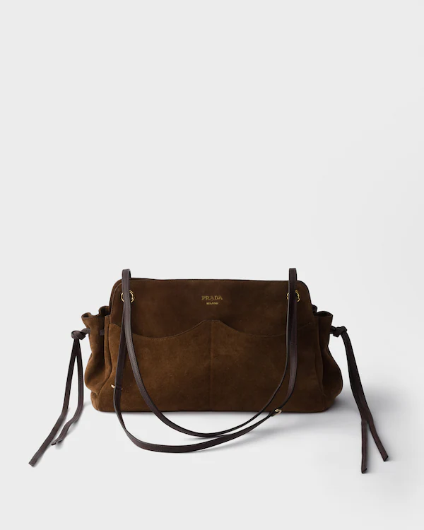 Borsa a tracolla grande in suede Prada