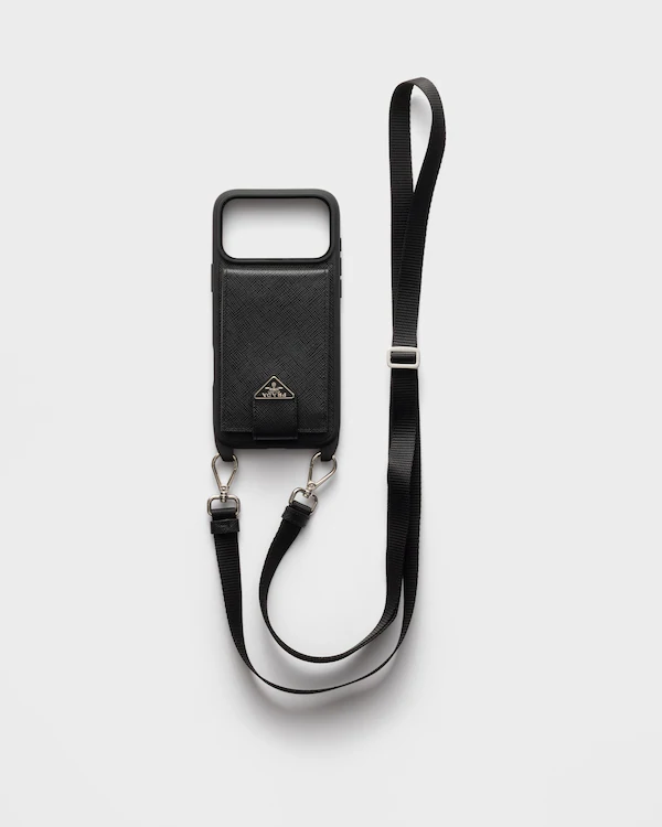 Custodia in pelle Saffiano per iPhone 17 Pro Max con tracolla