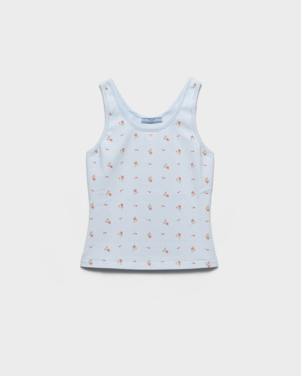 Top in maglia a costine con stampa bouquet