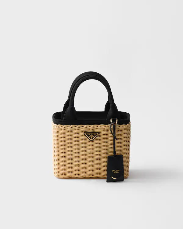 Borsa a tracolla in vimini e tela