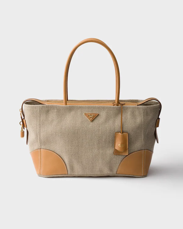 Borsa a tracolla in lino e pelle