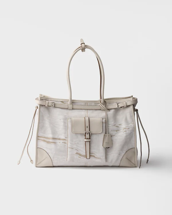 Borsa a tracolla in lino e pelle con stampa Prada Bonnie