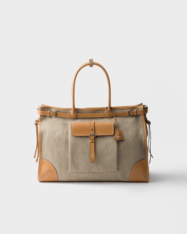 Borsa a tracolla in lino e pelle Prada Bonnie