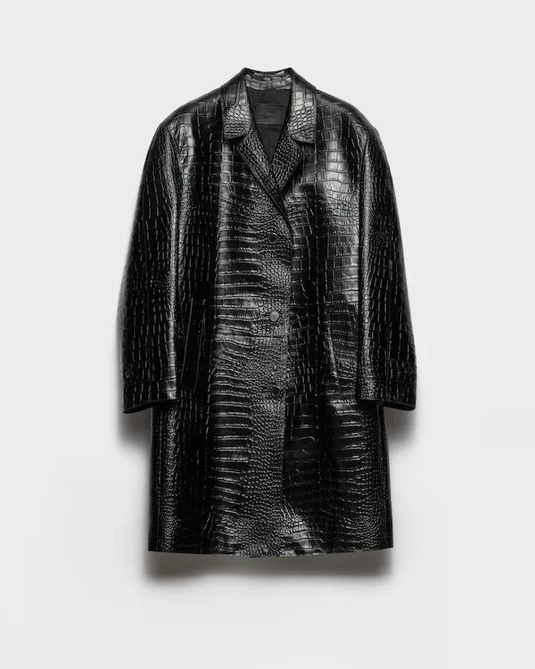Cappotto in pelle con stampa coccodrillo