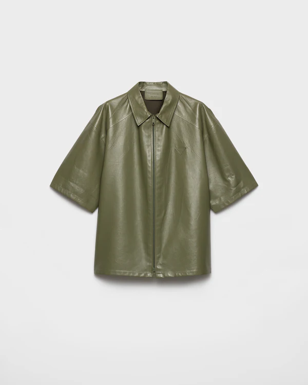 Camicia con zip in pelle di nappa