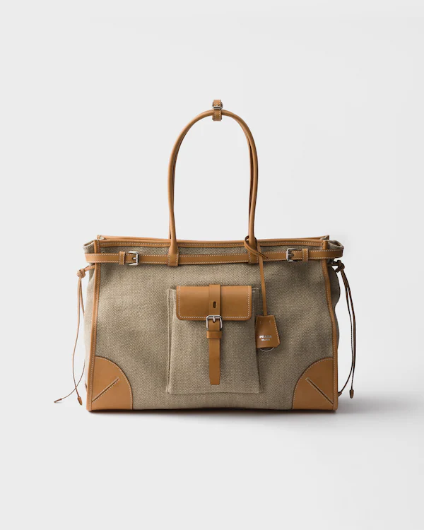 Borsa a tracolla in lino e pelle Prada Bonnie