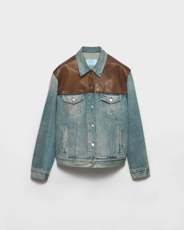 Giacca blouson in denim e pelle