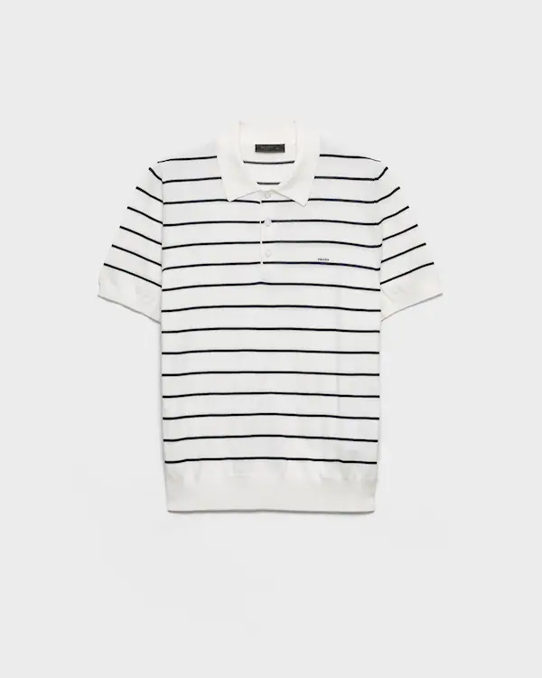 Maglietta polo in cotone a righe manica corta