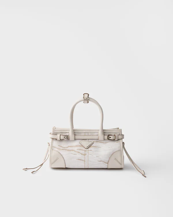 Borsa a mano in lino e pelle stampato Prada Bonnie small