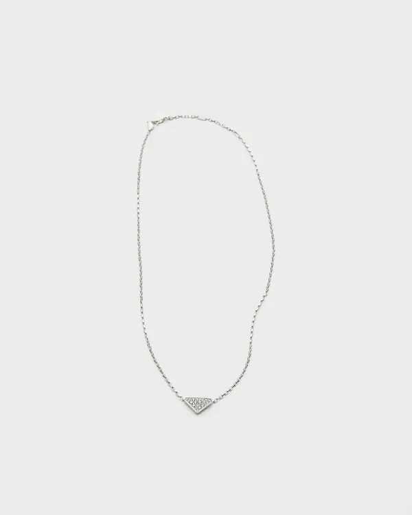 Collana con pendente triangolo micro in oro bianco e diamanti Eternal Gold