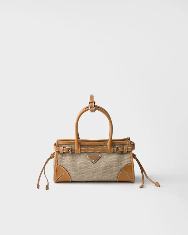 Borsa a mano in lino e pelle Prada Bonnie piccola