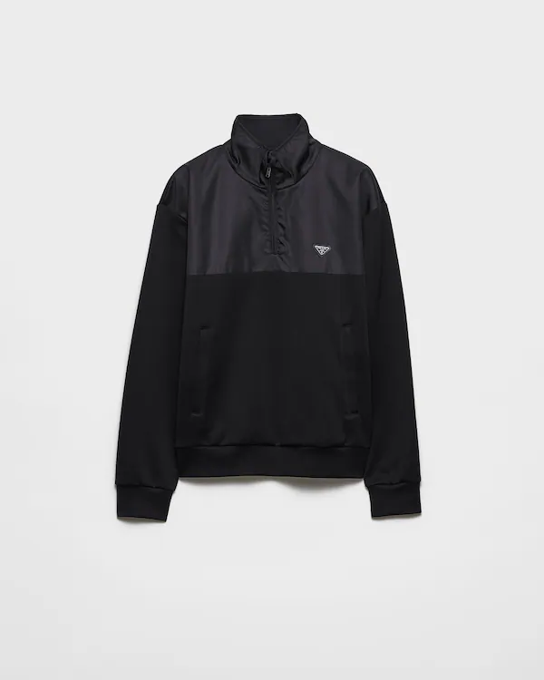 Felpe in cotone con zip a metà e dettagli in Re-Nylon