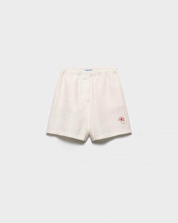 Pantaloncini in lino lavorato a righe ricamati