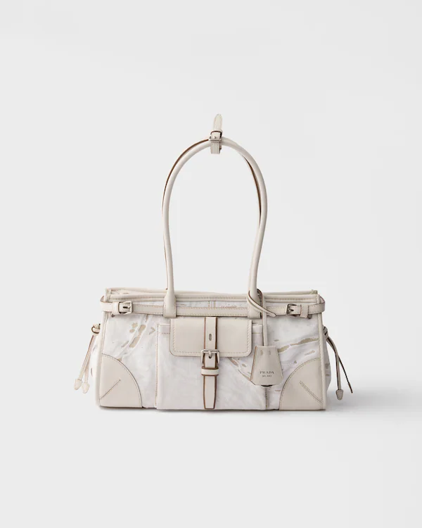 Borsa a mano in lino e pelle stampato Prada Bonnie media